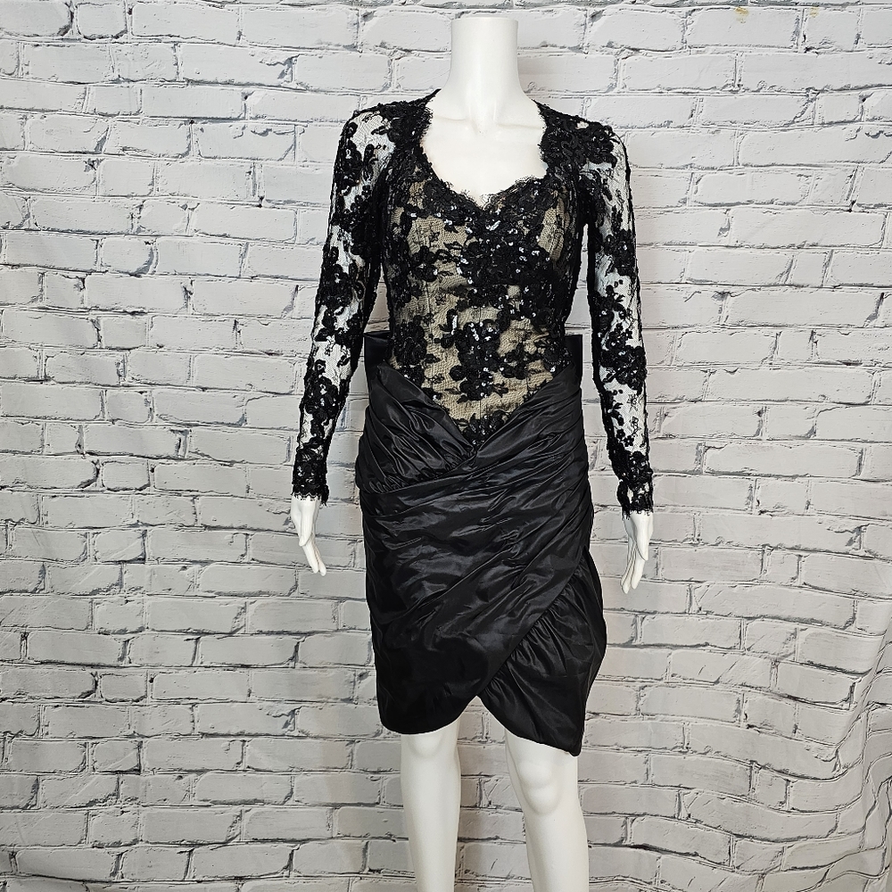 Victor Costa Vintage Black Lace Bow Dress